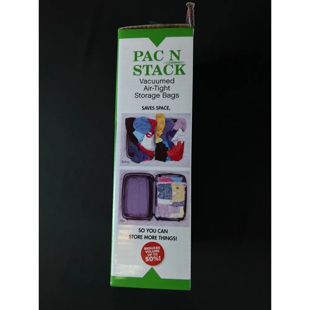 Pac N Stack 4-Pack Vacuumed Air-Tight Storage Bags With Pump, Clear, 2 Size Bags